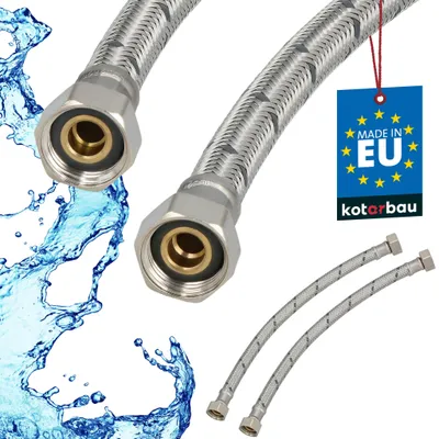Immagine prodotto di KOTARBAU® 2 Pezzi Tubo Flessibile per Rubinetto 3/8" x 3/8" Rivestito in Acciaio Inox 30 cm Tubo Flessibile per Rubinetto Cucina Argento