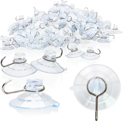 Produktbild von com-four® 80x Saugnapfhalter, Mehrzweck-Haken mit Metallhaken und Schlitz für die Lichterkette und andere Dekoration