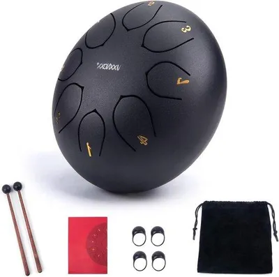 Produktbild von Stahlzungen Handpan 6 Zoll 8 Töne C Ton Perkussionsinstrument - Handtrommel Set mit Tasche und Musikbuch Mallets (schwarz)