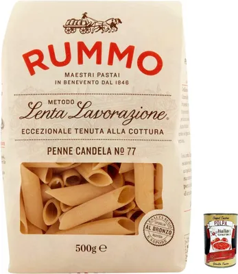 Produktbild von 10x Rummo Penne candela N. 77 Hartweizengrieß Pasta Italienische Nudeln 500g Packung + Italian Gourmet Polpa di Pomodoro 400g Dose