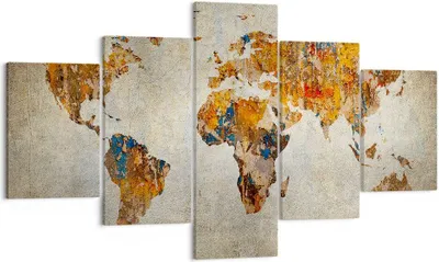 Produktbild von Bild auf Leinwand - Leinwandbild - Welt Karte Kontinente Geographie - 125x70cm - Wand Bild - Wanddeko - Leinwanddruck - Bilder - Kunstdruck - Leinwand bilder - Wandkunst - EA125x70-2783