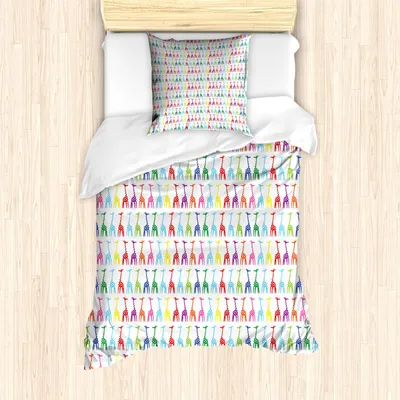Produktbild von ABAKUHAUS Giraffe Bettbezug Set, Abstrakte punktierte Tierkörper mit langen und gewellten Hälsen Afrikanische Fauna inspiriert Kunst, 135 x 200 cm + 80 x 80 cm, Mehrfarbig
