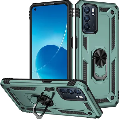 Produktbild von OPPO Reno6 5G Hülle, Dual Layer Robust Militäre Schutzhülle mit Ringhalterung Ständer für OPPO Reno6 5G Grün