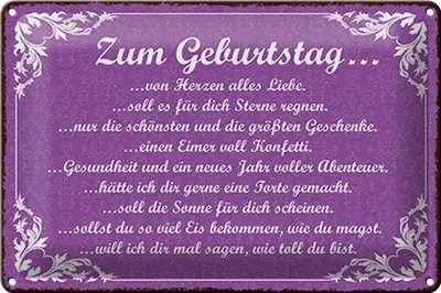 Produktbild von Blechschild Spruch 30x20cm zum Geburtstag alles Liebe