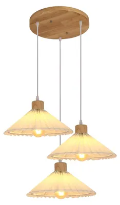 Image de Suspension, style vintage, à économie d'énergie, en bois, 3 ampoules