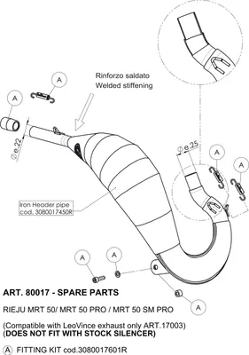 Image de Support de silencieux LeoVince, kit de fixation avec vis, référence OEM 3080017601R, pour Rieju MRT 50