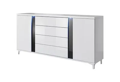 Produktbild von Wandschrank Marco 5 Wohnzimmermöbel Set + Led (Weiss/Schwarz)