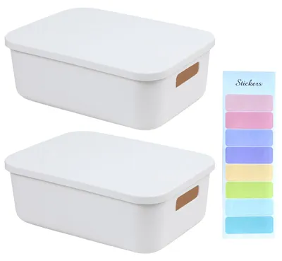 Image de Boîtes de rangement en plastique avec couvercle, 2 pièces, 28 × 20 × 9,6 cm, empilables, idéales pour la cuisine et la salle de bain