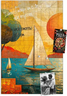 Produktbild von Magnettafel 60x90cm Pinnwand Whiteboard beschreibbar - Segelboot im Sonnenuntergang