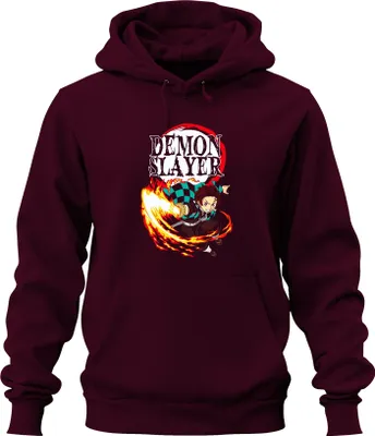 Produktbild von Demon Slayer Tanjiro Kamado Hinokami Kagura Anime Geschenk Uni Hoodie Kapuzenpullover, Burgundy, XXL