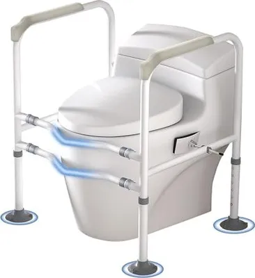 Produktbild von JOIEYOU Aufstehhilfe Toilette WC Stehhilfe Höhenverstellbar mit Armlehnen Toilettengestell Toilettenstützgestell Toiletten Haltegriffe Ohne Bohren für Seniore und Behinderte, bis 200kg