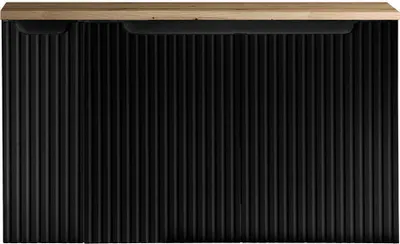 Produktbild von Waschbeckenunterschrank mit Waschplatte ‘Skelbolu‘ mit 3 Türen 100 x 60 x 40 cm gerillt Schwarz / Eichenoptik