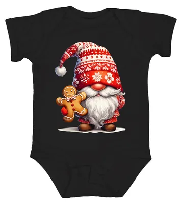 Productafbeelding van Kerstman met peperkoekfiguur, rode kerstmuts, uniseks babyromper, zwart, maat 0/3