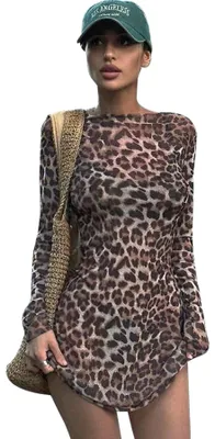 Productafbeelding van Solidchoice - Dames Lange Mouw Mini Jurk met Luipaardprint