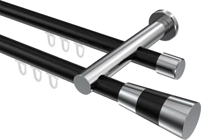 Produktbild von Interdeco Innenlaufstange / Gardinenstange mit Innenlauf Schwarz / Chrom, Typ Platon Tanara (Konus Bicolor), 20 mm Ø 2-läufig, 360 cm