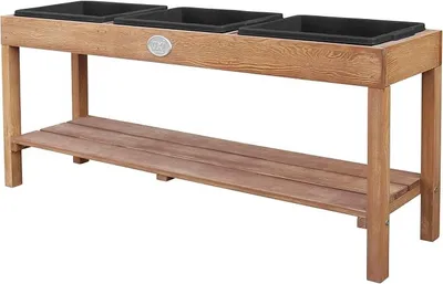 Produktbild von Sand und Wassertisch aus Holz in 3 Höhen in Braun | Sandtisch/Matschtisch mit 3 Behältern