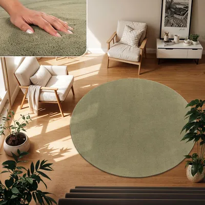 Produktbild von TT Home Wohnzimmer Teppich Kurzflor Anti-Rutsch Rückseite Unifarben Modern Waschbar Größe 120 cm Rund