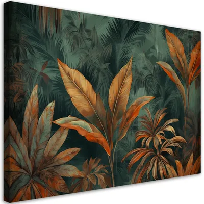 Produktbild von Leinwandbild Orangefarbene tropische Blätter 120x80 Feeby Grün bild für die wand bereit zum aufhängen