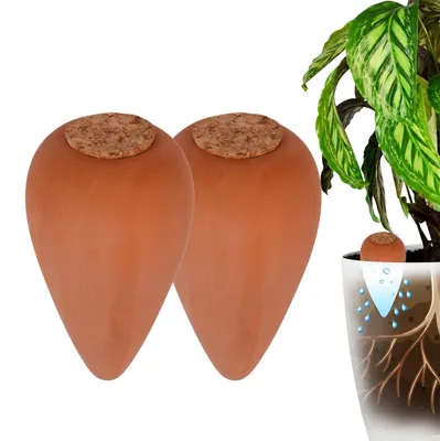 Immagine prodotto di Relaxdays, set di 2 coni per irrigazione, capacità 350 ml, aiutanti per l'irrigazione con coperchio, per piante da interno e vasi da balcone, in terracotta