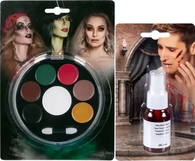 Produktbild von com-four® Halloween Schminkset mit Fettschminke & Kunstblut Spray