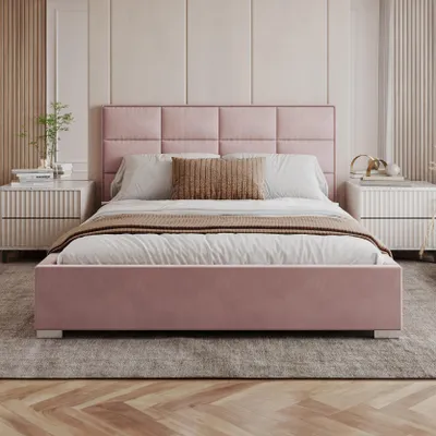 Produktbild von FDM Bett APOLLO Trinity 120x200 cm Polsterbett mit Lattenrost aus Metall Bettkasten Stauraumbett Samt altrosa