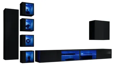 Produktbild von Garnitur Wohnwand Komplett Holzmöbel Modern Designer Set Wandschrank Einrichtung