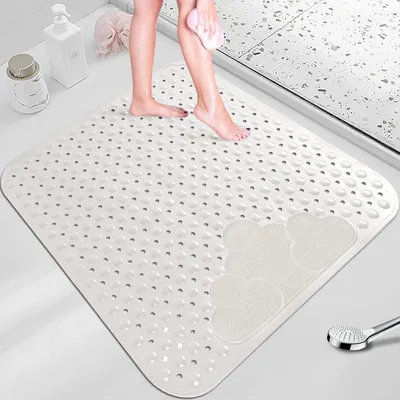 Zdjęcie produktu dla Mata pod prysznic antypoślizgowa, 80x80 cm, biała, wykonana z TPE, z masażem stóp i przyssawkami