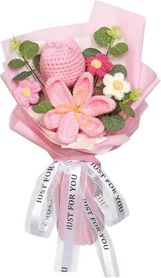 Produktbild von Handgestrickter künstlicher rosa Tulpenstrauß für Frauen, Hochzeiten, Muttertag