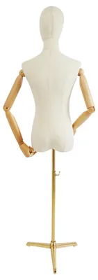 Produktbild von Damen-Schaufensterpuppe - Oberkörper mit Ständer - Höhenverstellbar 65–120 cm - Leinenkopf - Holzhände - Höhe 92 cm - Gold