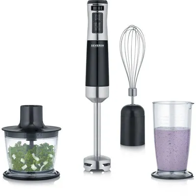 Image de Mixeur plongeant 3-en-1 - SEVERIN - SM3772 - 600 W - Pied amovible - Mini Hachoir - Fouet - Gobelet 700 ml - Sans BPA - Noir / Inox