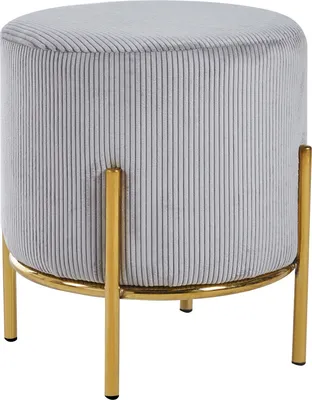 Produktbild von SalesFever Polsterhocker rund Ø35 cm | Stoffbezug in Cord-Optik | Design-Gestell aus Metall | B 35 x T 35 x H 38 cm | hellgrau – goldfarben