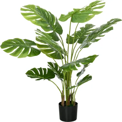 Produktbild von Kunstpflanze Realistische Kunstpflanze Monstera Deliciosa,1 Übertopf und Zementerde,17,5 cm x 17,5 cm x 120 cm, Grün