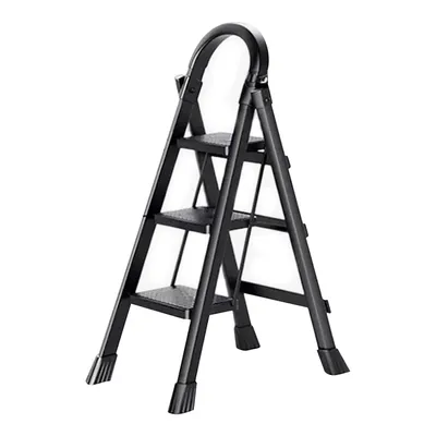 Produktbild von Seven Comfort Trittleiter 3 Stufen Stehleiter Klappleiter bis 150kg Sicherheitsriegel Anti-Rutsch Haltegriff Haushaltsleiter ARK01 Schwarz