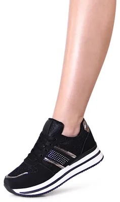 Produktbild von topschuhe24 2693 Damen Plateau Sneaker Glitzer Halbschuhe , Farbe:Schwarz, Größe:37 EU