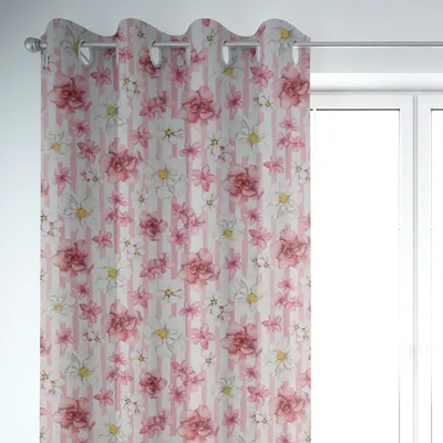 Produktbild von SCHÖNER LEBEN. Vorhang Blumen Blüten Streifen rosa weiß 245cm Aufhängung Ösen