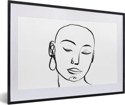 Produktbild von MuchoWow® Gerahmtes Poster Frau - Schwarz - Weiß - Minimalismus 60x40 cm - Poster mit Schwarzem Bilderrahmen Wandposter Rahmen Foto Bilder - Schlafzimmer - Plakat in Rahmen - Drucken