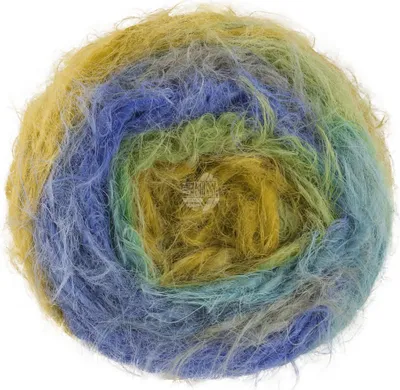A ball of yarn with a fuzzy, brushed texture and a gradient of colors.
