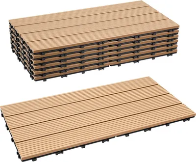 Zdjęcie produktu dla Jayseuw 24 szt. Płytki WPC Płytki tarasowe Płytki na klik Płytki podłogowe Wygląd drewna 30x60 cm Teak