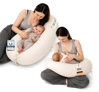 Produktbild von Minky Mooh® Stillkissen XXL 190x30 cm Baumwolle mit Kapok-Füllung – Schwangerschafts- & Seitenschläferkissen – Cremé, Perkal