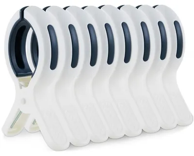 Obrázok produktu pre Držiaky na uteráky pre plážové lehátka, 8 kusov, veľké, odolné voči vetru, biele, plastové, 10,1 cm x 7 cm