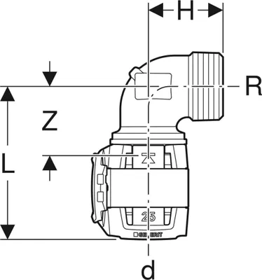 Produktbild von Geberit GE FlowFit Übergangsbogen, 90°, d20mm x R1/2 AG, 1 Stk.