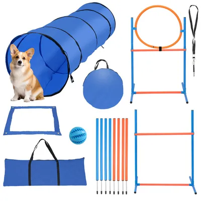 Immagine prodotto di TolleTour Set di agilità per cani da 5 pezzi Set di esercizi di agilità per cani slalom-tunnel per cani-anello di salto-box di rottura Area di addestramento sportivo per cani