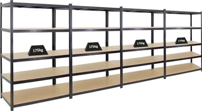 Produktbild von Mega Deal | 4x Schwerlastregal TAURUS | HxBxT 180x120x60cm | Fachlast 175kg | Schwarz