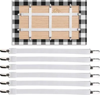 Immagine prodotto di Fissaggi per tovaglie, 6 pezzi, elasticità regolabile - Tovaglie e copridivani spessi - Accessori per picnic, feste e campeggio - Fissaggi per tovaglie bianchi