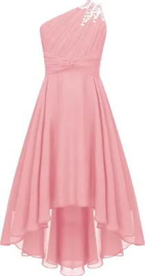 Produktbild von Elegantes Ein-Schulter Hochzeitskleid für Mädchen | Festliches Blumenmädchenkleid | Lang, ideal für Abendveranstaltungen | Größe 134-140 cm