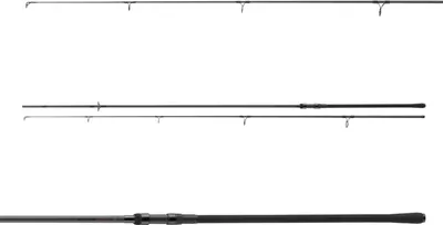 Three fishing rods are shown laid out horizontally against a white background.
