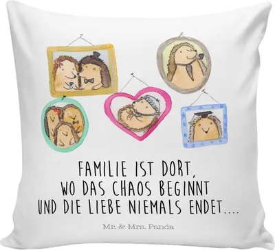 Produktbild von Mr. & Mrs. Panda couch kissen Igel Familie - Weiß - Geschenk, Opa, 40x40, Kuschelkissen, Schwester, Zierkissen, zier, Bilder, Polster, Mama