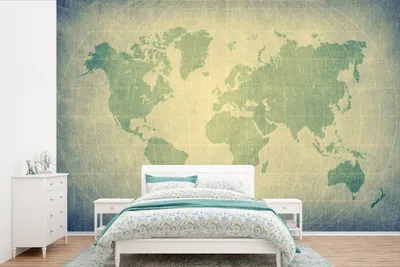 Produktbild von MuchoWow® Fototapete für Wohnzimmer oder Schlafzimmer Wandtapete Vinyl Motivtapete Weltkarte - Globus - Grün - Kinder - Jungen - Mädchen - 390x260 cm - Kindertapete - Papiertapete