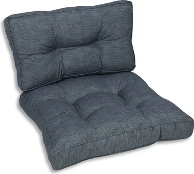 A gray lounge cushion set on a white background.