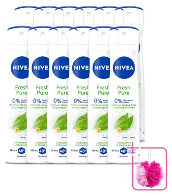 Image de 12 sprays déodorants NIVEA Fresh Pure, sans aluminium, 150 ml, lot économique, 12 pièces
